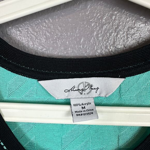 Ming Wang Acrylic Tank Top Sleeveless Size Medium Houndstooth Blue Black Crop - Picture 2 of 5